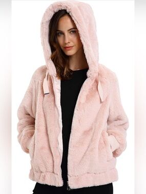 NWT-Bellivera Women's Faux Fur Coat Shearling  Hood Sherpa-Lined Fleece Jacket